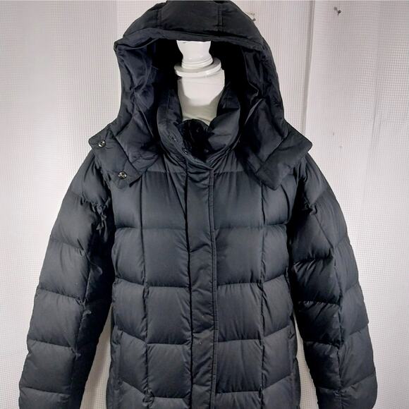 LANDS' END! STUNNING DOWN FILLED BLACK PUFFY STYLE HOODIE COAT, JACKET! SZ L - Picture 7 of 15